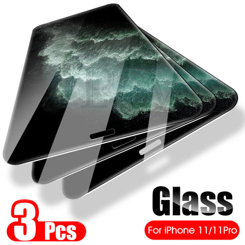 3Pcs Full Cover Tempered Glass On The For iPhone 11 Pro Max Glass iphone X XR XS Max Screen Protector Film For iphone 11 pro max