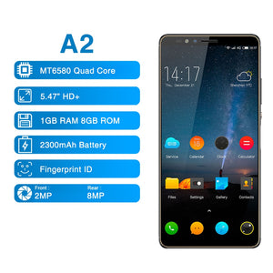 Elephone A2 5.47 Inch 18:9 Full Screen Mobile Phone  Android 8.1 MT6580 Quad Core Side Fingerprints Global Smartphone