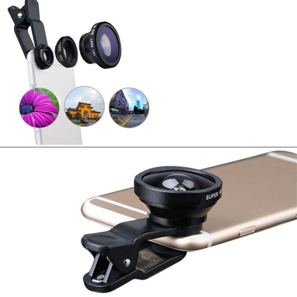 3-in-1 Multifunctional Phone Lens Kit Fish Lens+Macro Lens + Wide Angle Lens Transform Phone Into Professional Camera