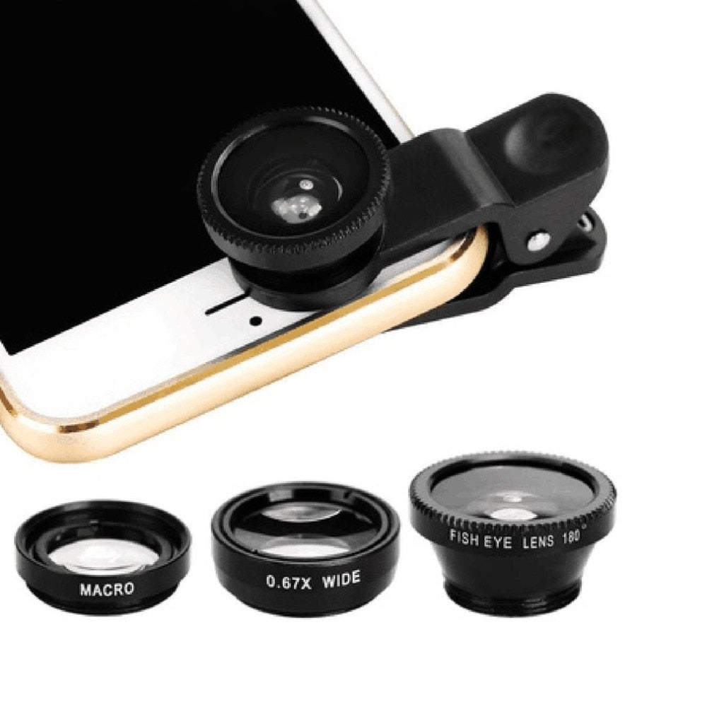 3-in-1 Multifunctional Phone Lens Kit Fish Lens+Macro Lens + Wide Angle Lens Transform Phone Into Professional Camera