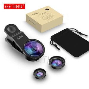 GETIHU Universal 3in1 Wide Angle Macro Fisheye Lens Camera Mobile Phone Lenses Fish Eye Lentes For iPhone Smartphone Accessories