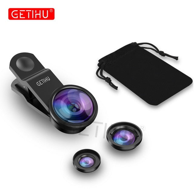 GETIHU Universal 3in1 Wide Angle Macro Fisheye Lens Camera Mobile Phone Lenses Fish Eye Lentes For iPhone Smartphone Accessories