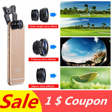 Load image into Gallery viewer, 3 In 1 Universal Wide Angle Macro Fisheye Lens Camera Kits Selfie Mobile Phone Fish Eye Lenses Fit For All Cellphone Accessories