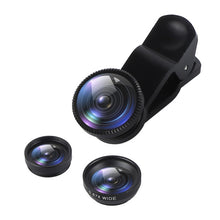 Load image into Gallery viewer, 3 In 1 Universal Wide Angle Macro Fisheye Lens Camera Kits Selfie Mobile Phone Fish Eye Lenses Fit For All Cellphone Accessories