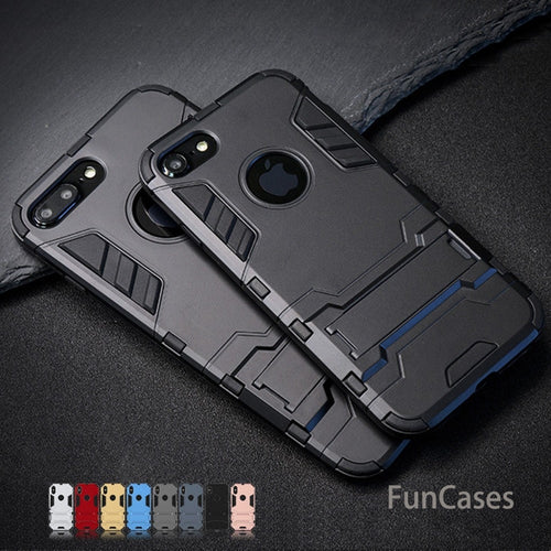 Luxury Stand Armor Phone Holder Case For iPhone 7 8 6 6S Plus X S XS Hybrid TPU+Hard PC ShockProof Back Cover for iphone 5 5S SE